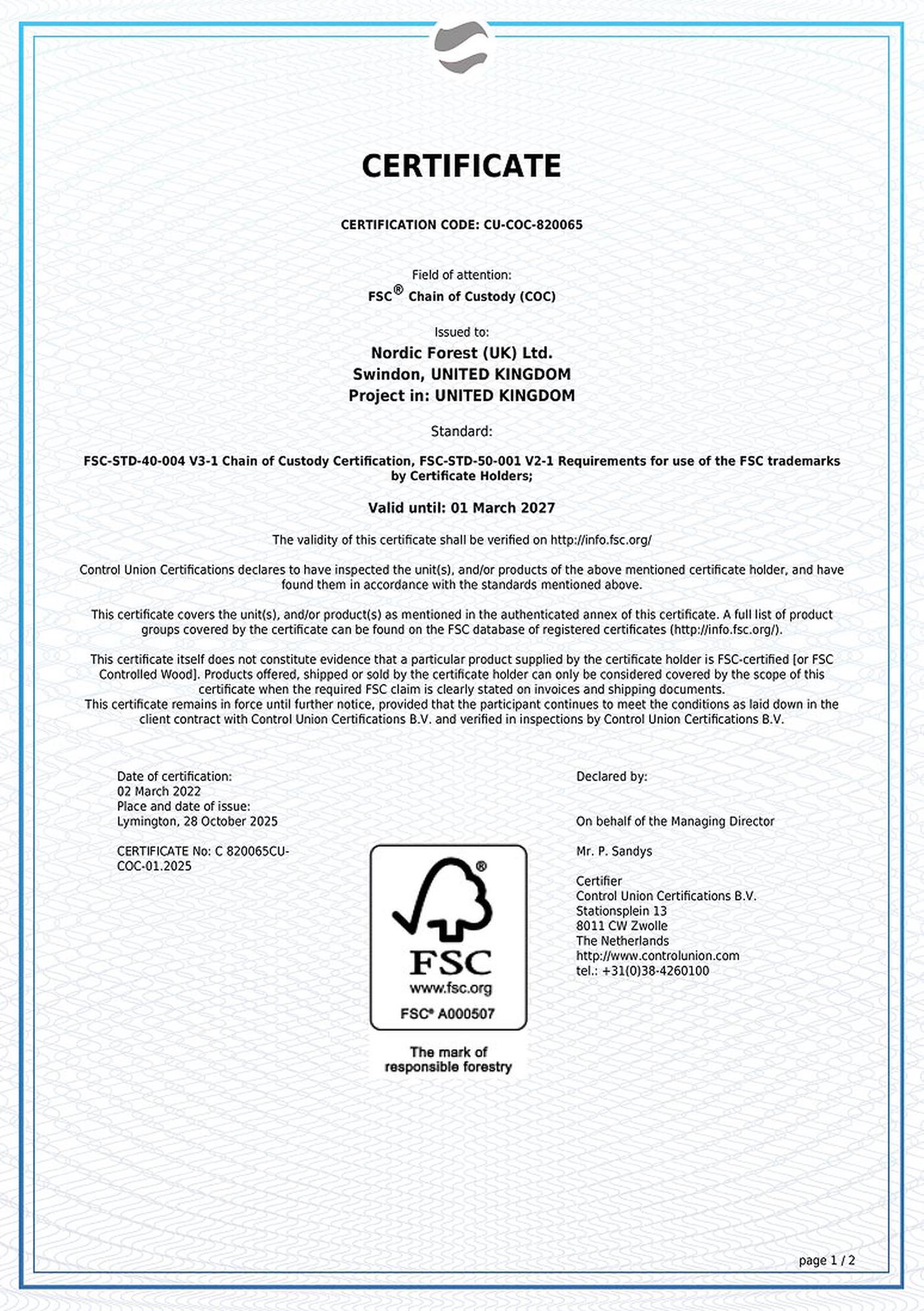 Certificate fsc